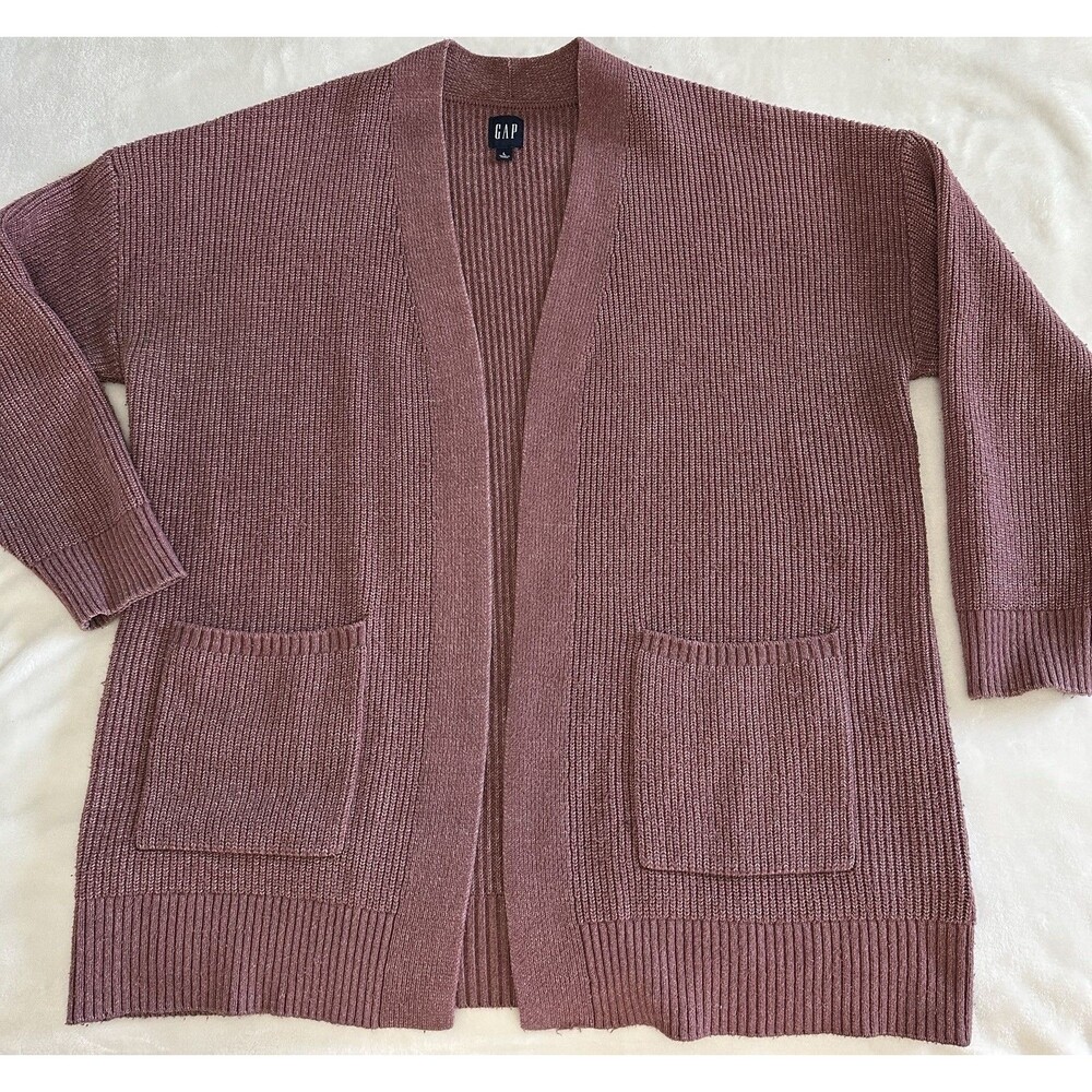 Gap Supersoft Shaker Stitch Cardigan Sweater Womens Large Dusty Rose Open Front